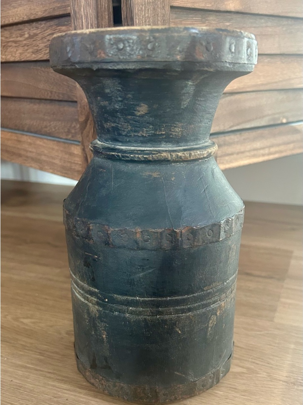 Handcrafted India Rustic Wood & Metal Black Candle Holder 9x5”